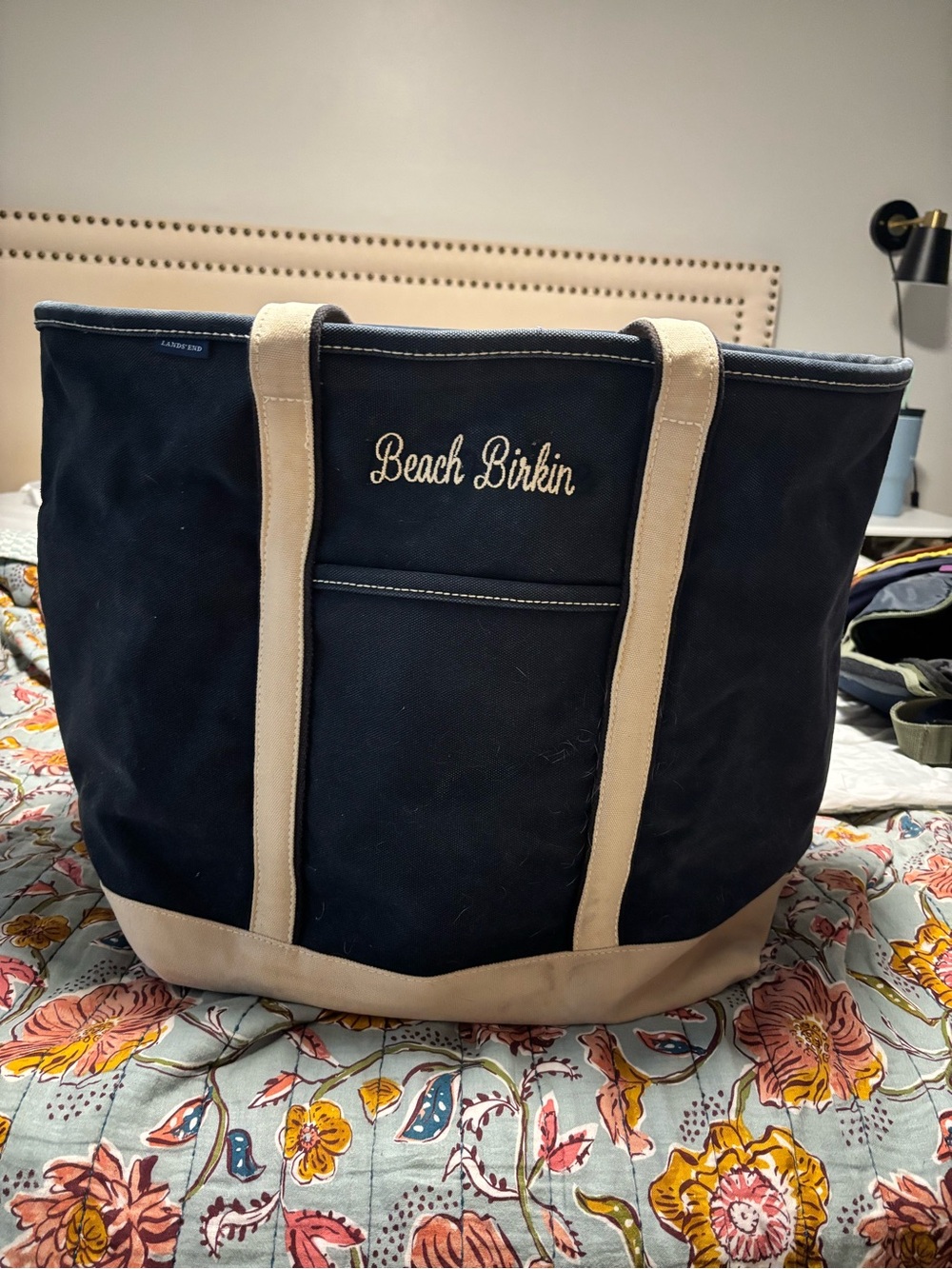 Lands' End XL Zip Top Navy Canvas Tote